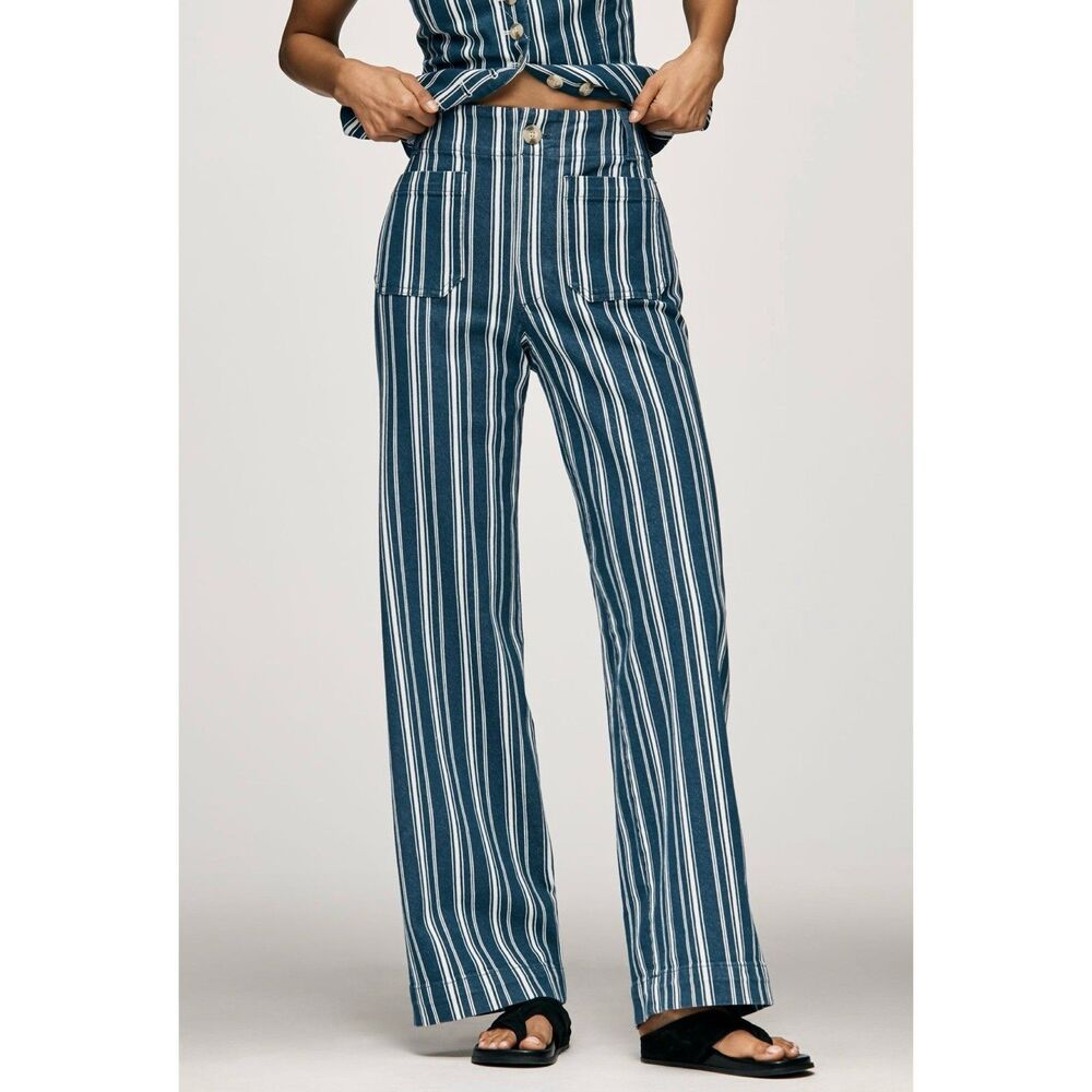 Anthropologie Maeve Colette Striped High-Rise Wide-Leg Full-Length Pants Sz 34
